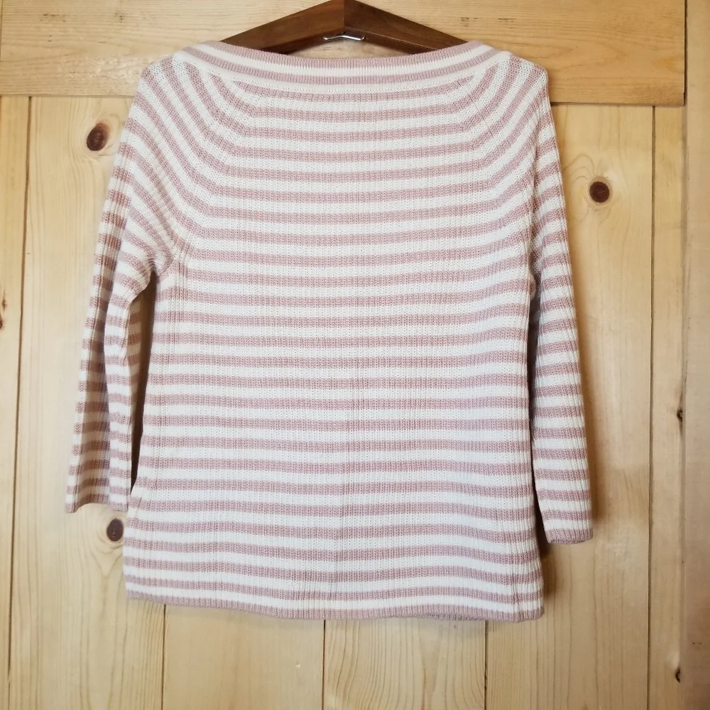 J. Crew Knit Cotton Striped Boat Neck 3/4 Length Sleeve Sweater